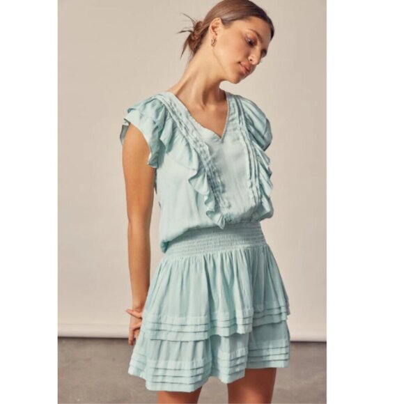 Mustard Seed Drop Waist Mini Dress Ruffles Mint Green Size Medium NWOT RT$70 - Picture 1 of 7